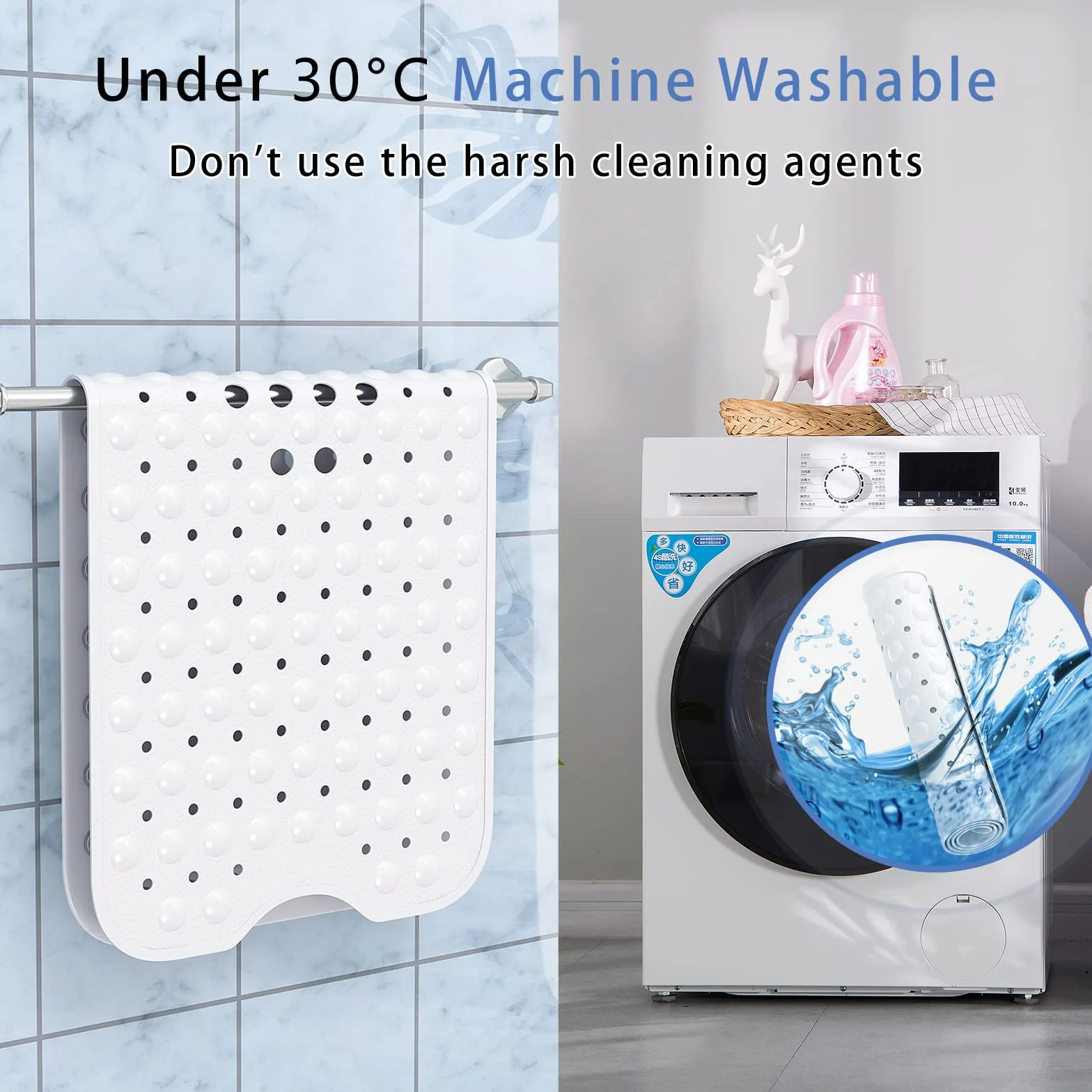 Tappetino Antiscivolo per Vasca da Bagno e Doccia,100 x 40cm Extra Lungo con Ventose Bath Mat Universale per Bagno, in PVC,Antibatterico,Resistente alla Muffa (Bianco)