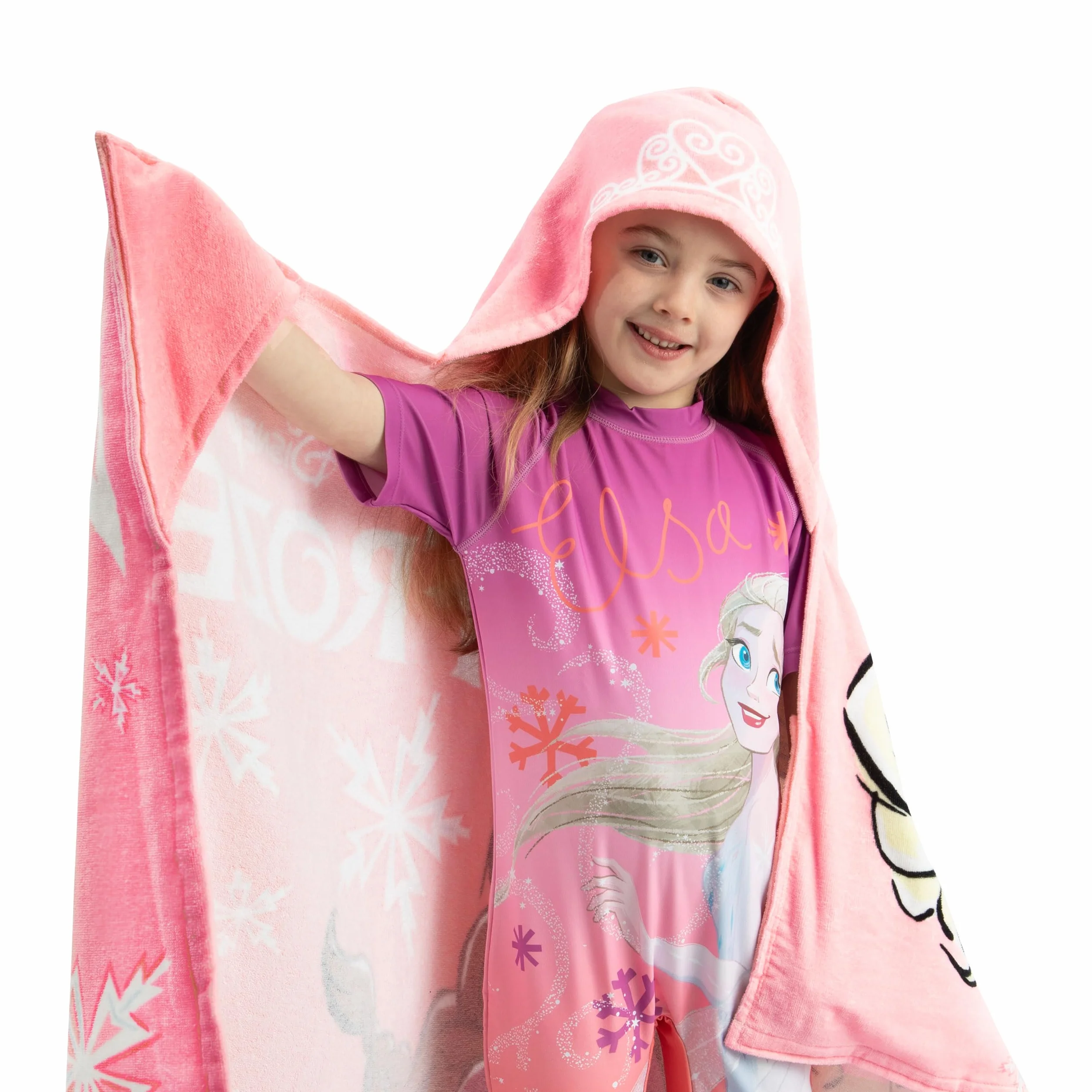Disney Telo mare Frozen per bambine con Elsa e Anna, Asciugamano Indossabile Per Piscina e Spiaggia, Rosa, Taglia Unica