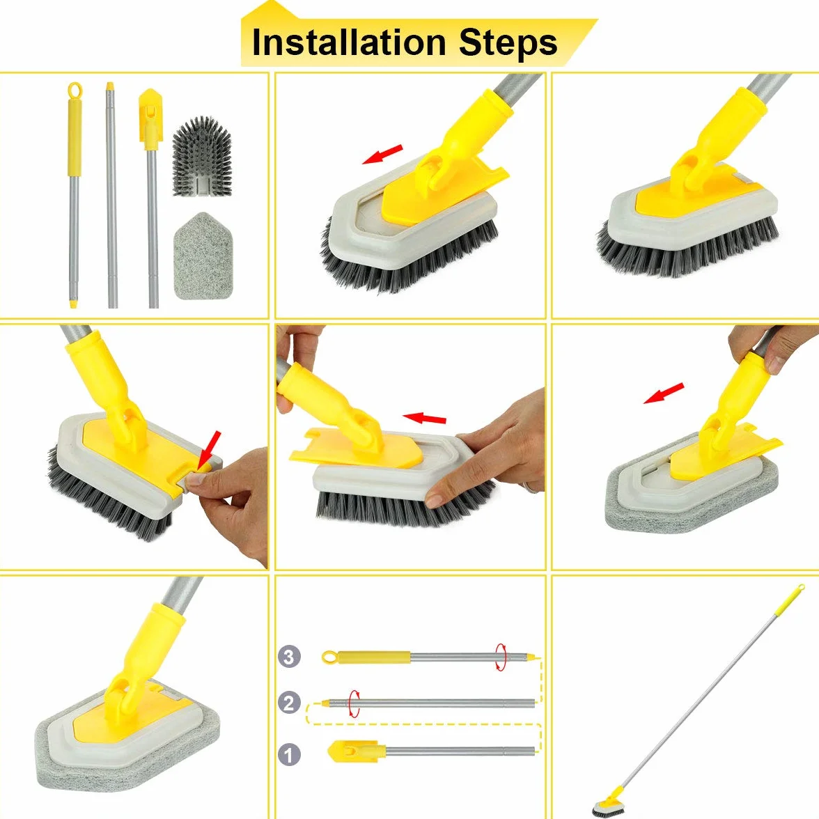 Lalafancy 3 in 1 Spazzola Pulizia della Doccia con Manico Lungo Telescopico 127 cm, Spazzole per Pulire Scrubber Lunga con Setole Rigide, Spugna e Microfibra per Bagno, Vasca, Piastrelle, Pavimenti