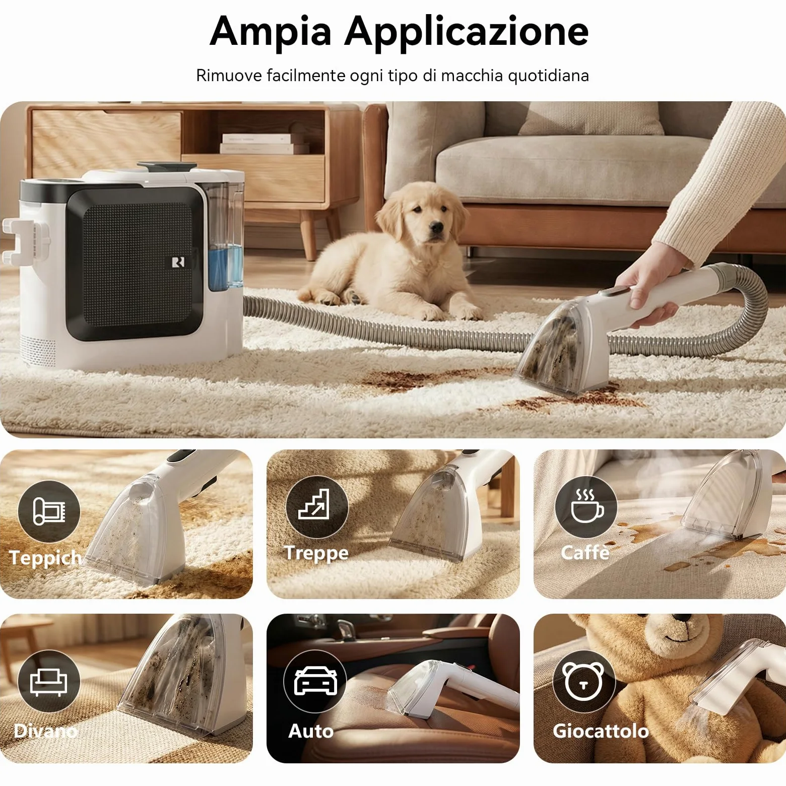 F1 Lavatappeti Aspirapolvere Tessuti Divani, Pulitore per Tappeti e Tappezzeria con Aspirazione, 600W+1200W Lava e Asciuga, 26kPa Potente Aspirazione, Serbatoio Doppio, Spazzola Autopulente