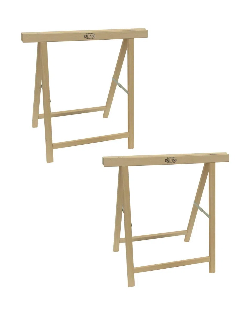 Del Fabbro Coppia Cavalletti da Lavoro Legno Faggio – Supporti Resistenti per Banco Lavoro e Fai da Te – Cavalletti Professionali (80x80 cm)