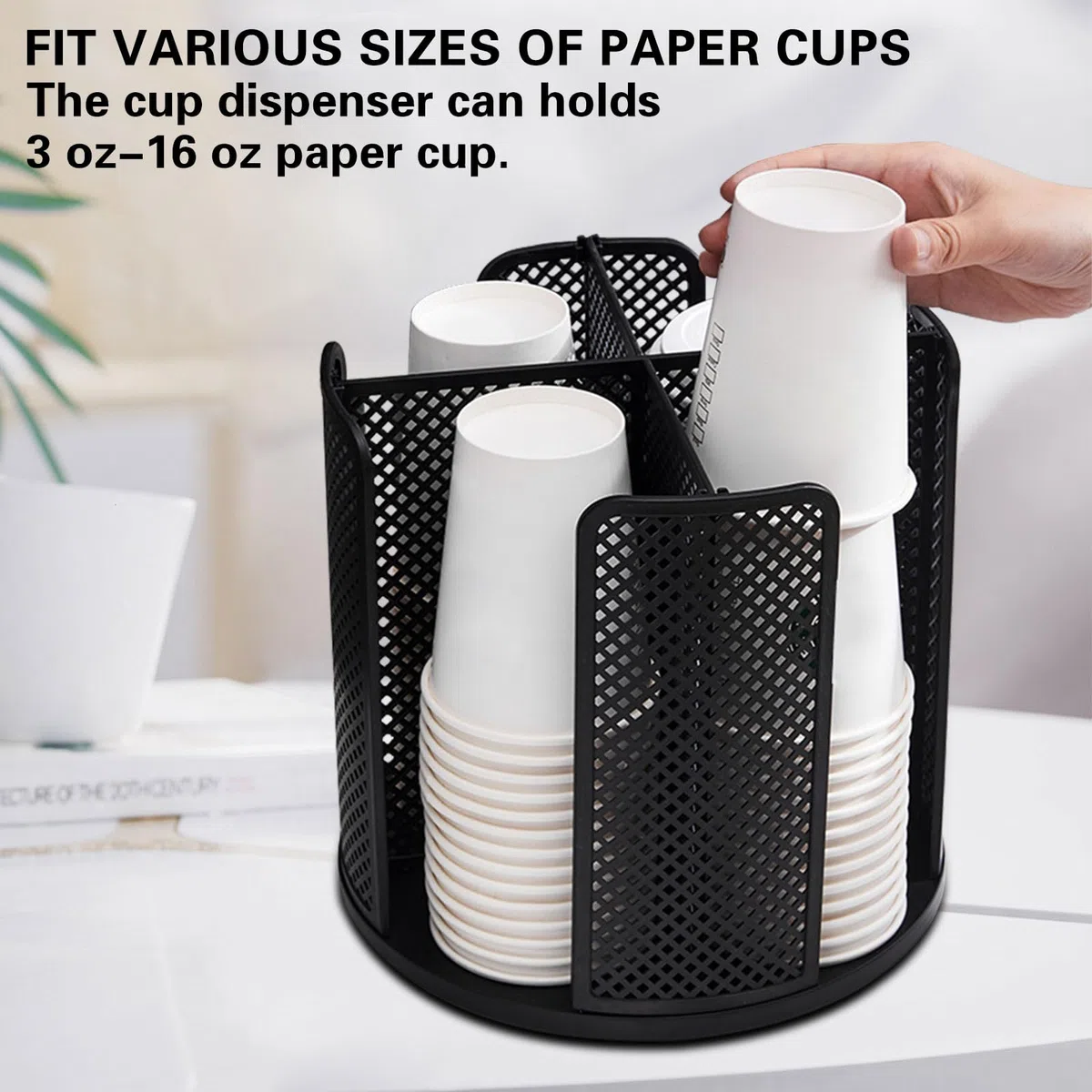Porta Bicchieri Di Plastica, Portabicchieri Girevole a 360, Dispenser Bicchieri Di Plastica Con 4 Scomparti, Portabicchieri Dispenser per Caffè Negozio Casa Ufficio Buffet
