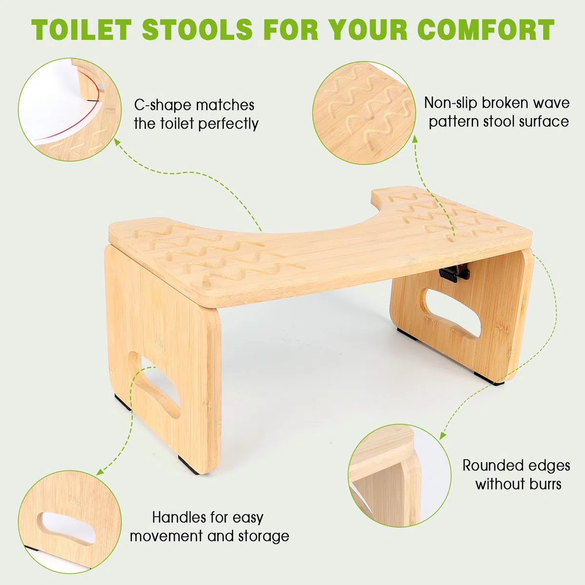 Sgabello per WC in Bambù, 18,5 cm Sgabello WC Pieghevole per Adulti Sgabello Portatile per WC per Adulti e Bambini Anti-Costipazione