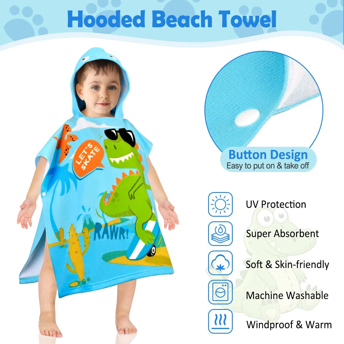 Asciugamano Poncho Mare Bambino Telo Mare con Cappuccio Super Assorbente Asciugatura Rapida Accappatoio a Poncho per Bambini 2-6 anni