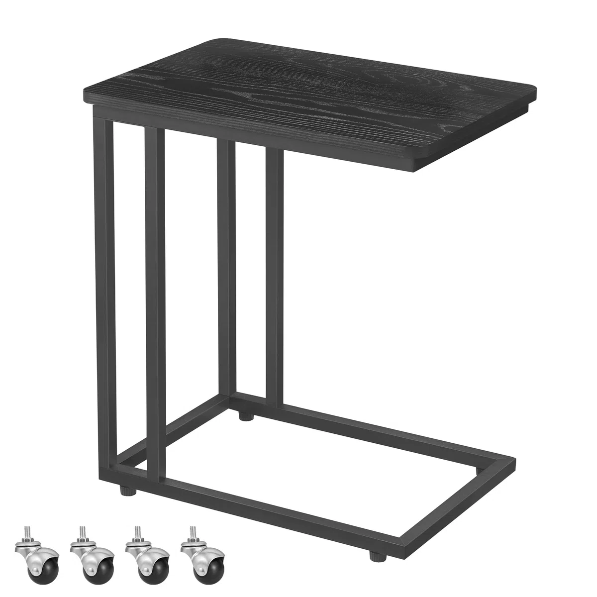 VASAGLE Tavolino da Letto con Ruote, Tavolino Mobile da Salotto, Comodino, Carrello, Soggiorno Camera da Letto, Struttura in Acciaio, Montaggio Facile, Nero Ebano LNT050B56