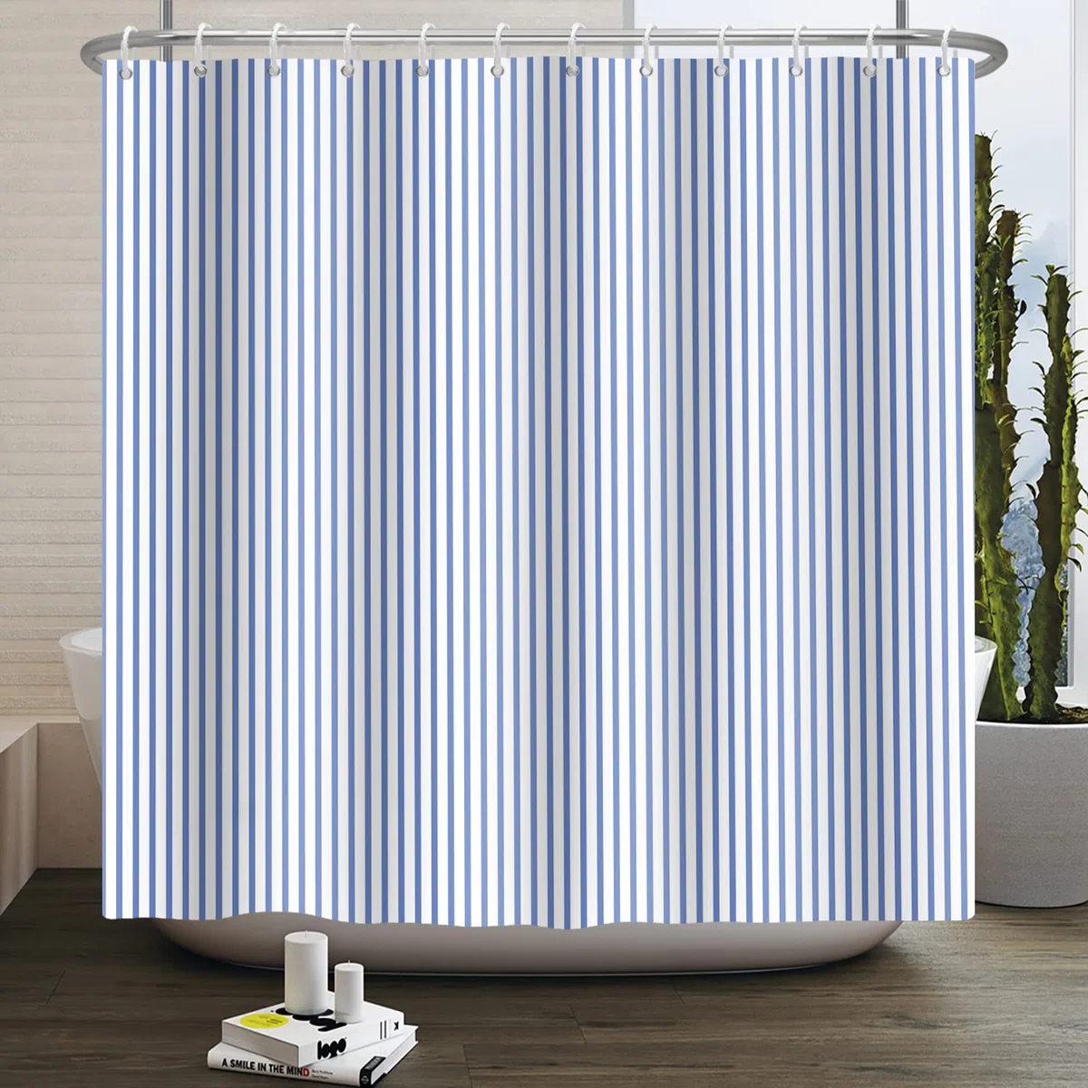 180x200cm Tenda da Doccia per Bagno, Blu Bianco Tende da Doccia a Righe Verticali Tenda Decorativa per Bagno Europeo Tenda da Bagno Impermeabile per la Decorazione della Vasca