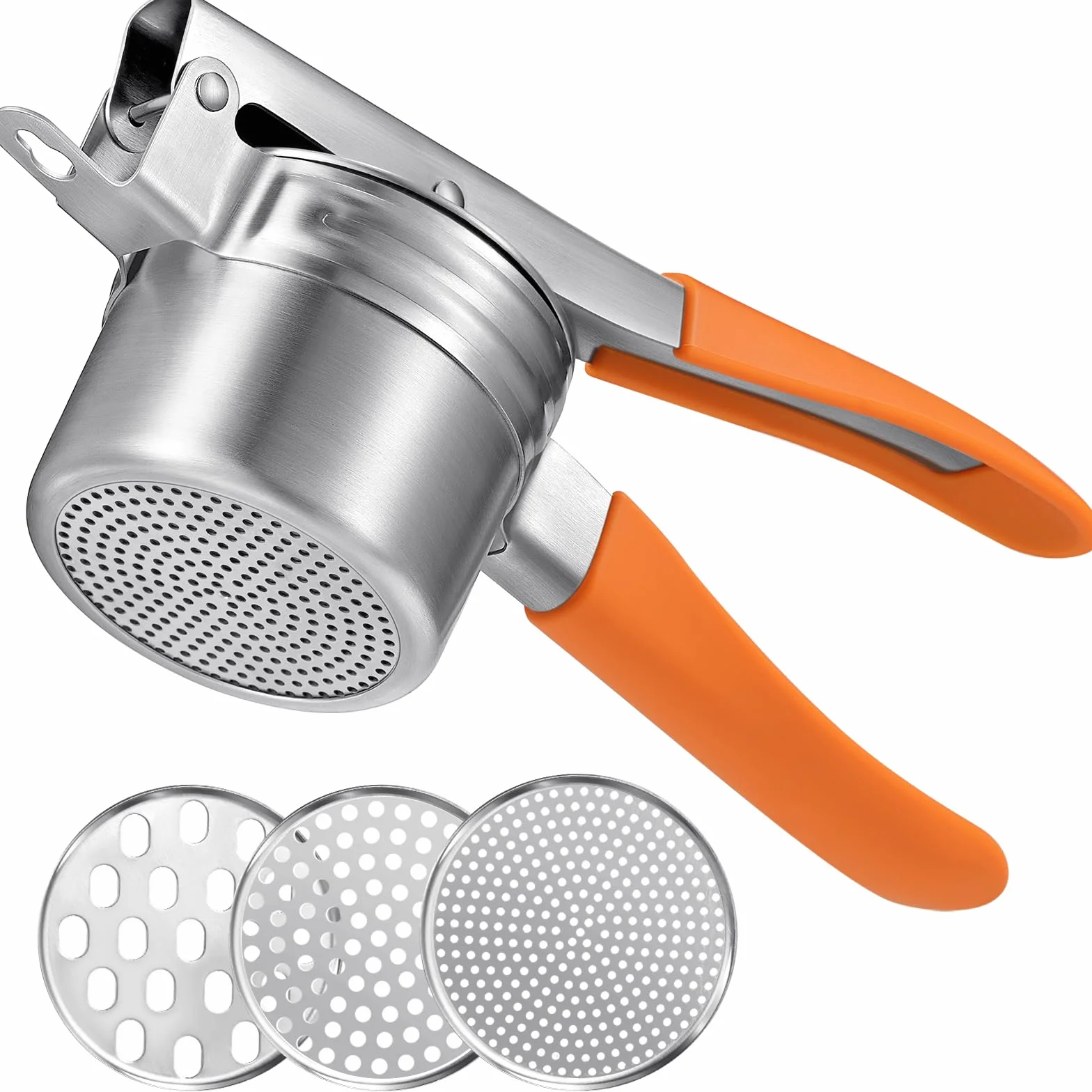 Sopito Schiacciapatate Acciaio Inox con 3 Piastre Intercambiabili, Schiaccia Patate Professionale per Patate, Zucche e Patate Dolci, Facile da Pulire