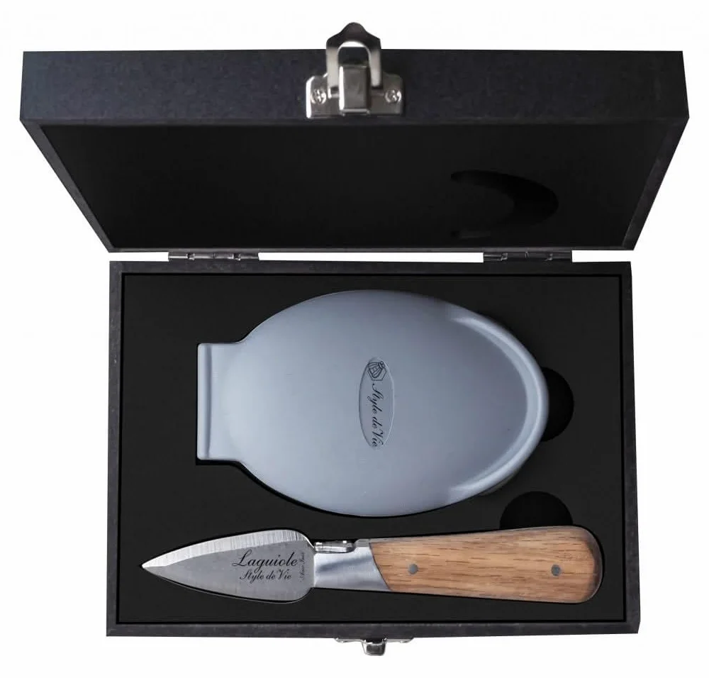 Laguiole Style de Vie Luxury Line Coltello per ostrica in legno di quercia, con porta ostriche