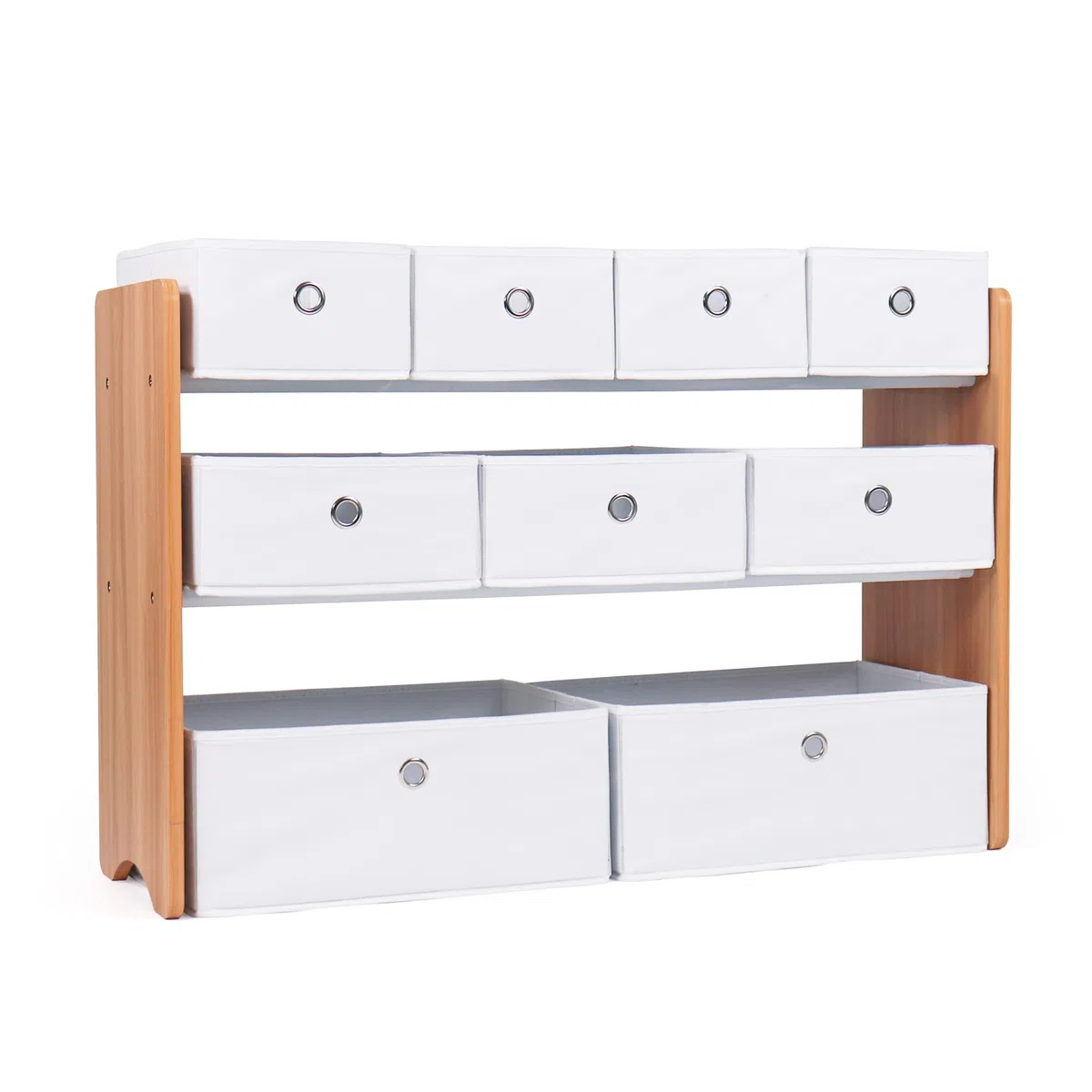 Humble Crew Scaffale Bambini in Legno: Organizer Giocattoli con 9 Contenitori in Tessuto, Design Naturale/Bianco, Perfetto per Camerette Eleganti