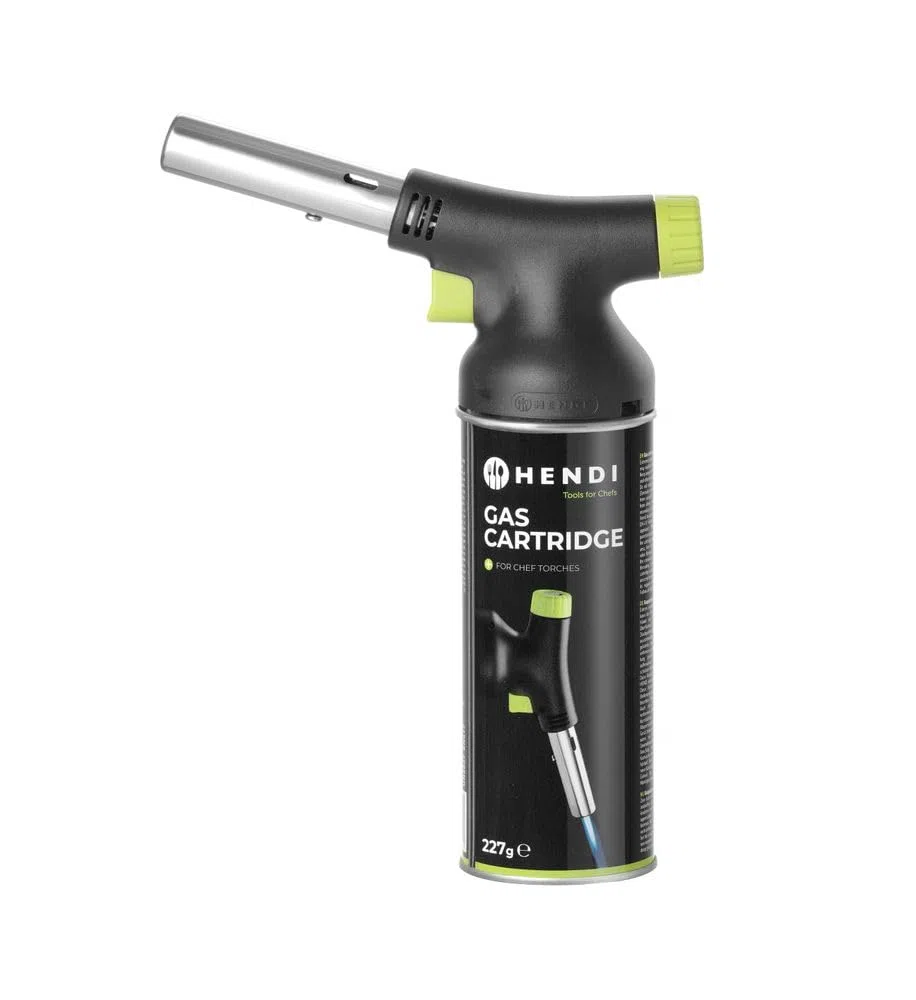 Hendi Bruciatore Crème-Brûlée e ricarica, cannello da cucina a gas butano, torcia cucina, 175x68x(h)260mm, Set: Bruciatore & Cartuccia