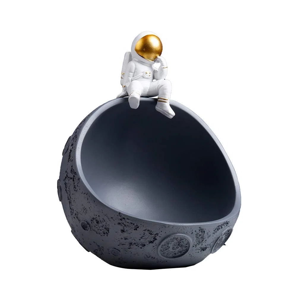 YXCKG Svuotatasche Moderno Design, Svuota Tasche da Ingresso, Vassoio per la Decorazione, Ciotole Decorative per Soggiorno tavolino Portico, Nordic Desktop Decor Key Bowl-Astronaut Half Moon Model