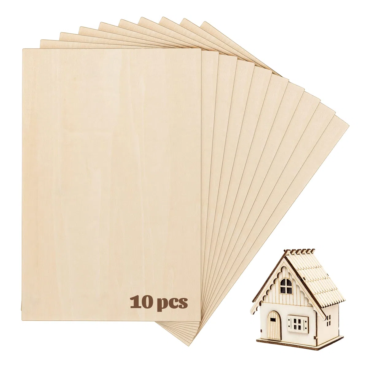 Fogli di Legno di Balsa, 10 Pezzi Compensato di Tiglio 300 x 200 x 1,5 mm Quadrato Sottile Pezzo di Legno non finito non verniciato per modello artigianale fai da te, per aeromobili