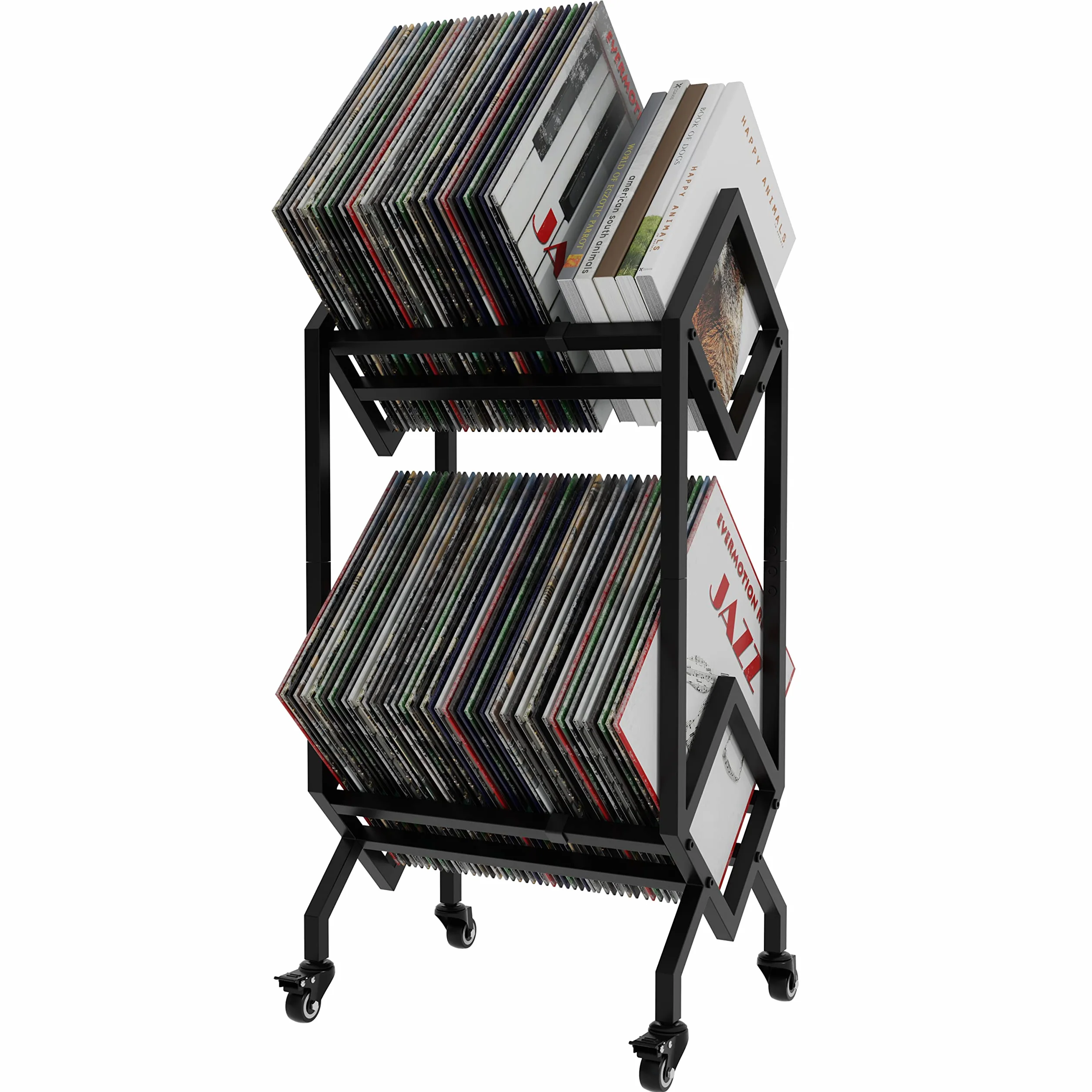 VEDECASA Supporto per dischi in vinile DJ con carrelli, facile da spostare, scaffale porta album mobile, supporto per riviste, organizer per file per ufficio - scaffale