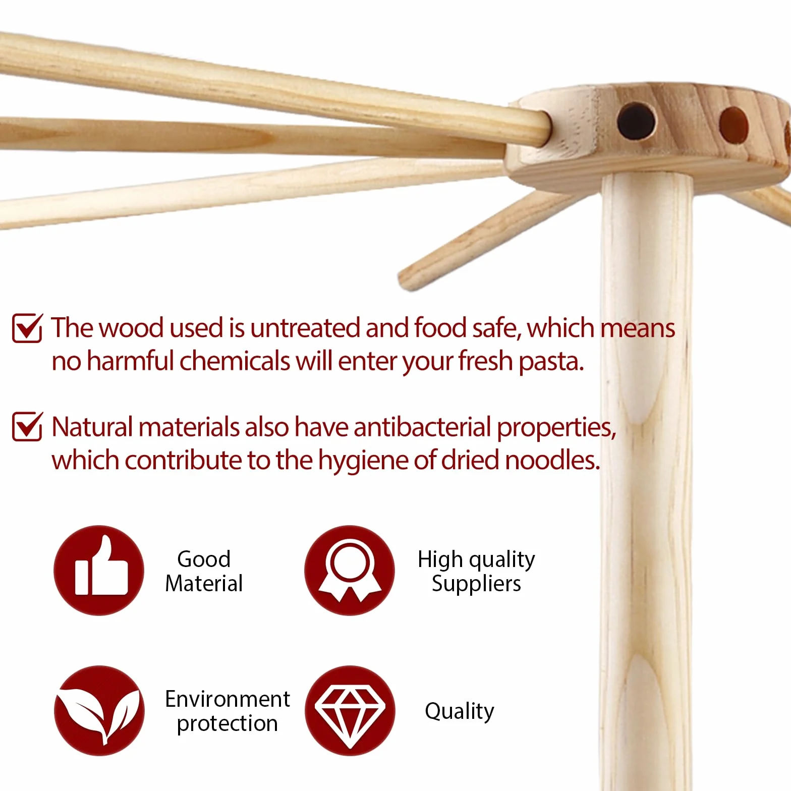 Essiccatore per pasta in legno, con 9 bracci rimovibili, per asciugare fino a 4,5 kg con base, per pasta e asciugacapelli