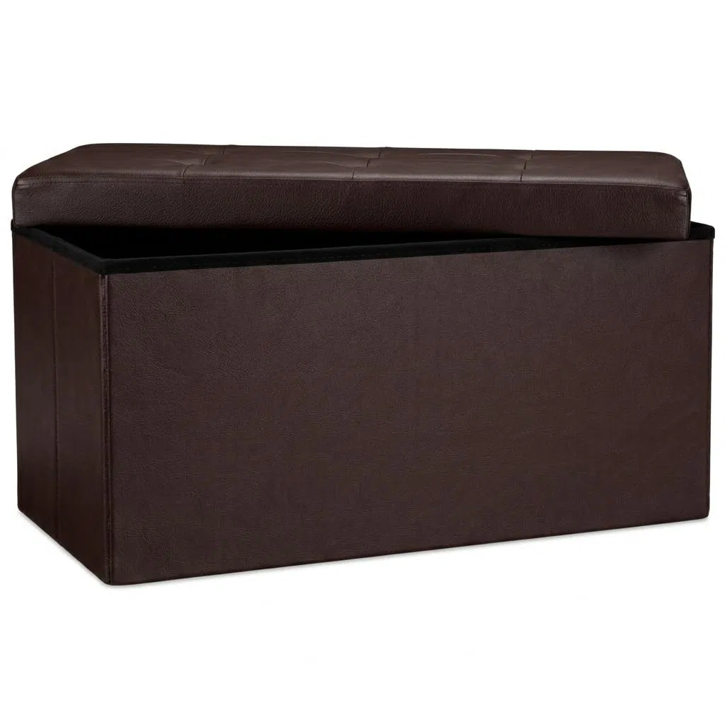 Pagano Cassapanca Contenitore Pieghevole 80L Pouf Marrone | Rettangolare, Seduta Imbottita, Similpelle, Carico 200 kg, Camera Soggiorno