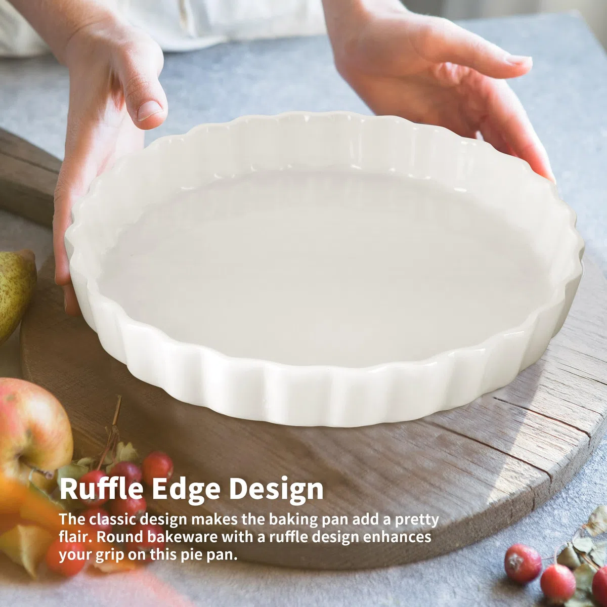 Teglia per quiche in ceramica per forno, 22 cm, per torte, teglia da forno antiaderente rotonda, teglia per quiche, bianca