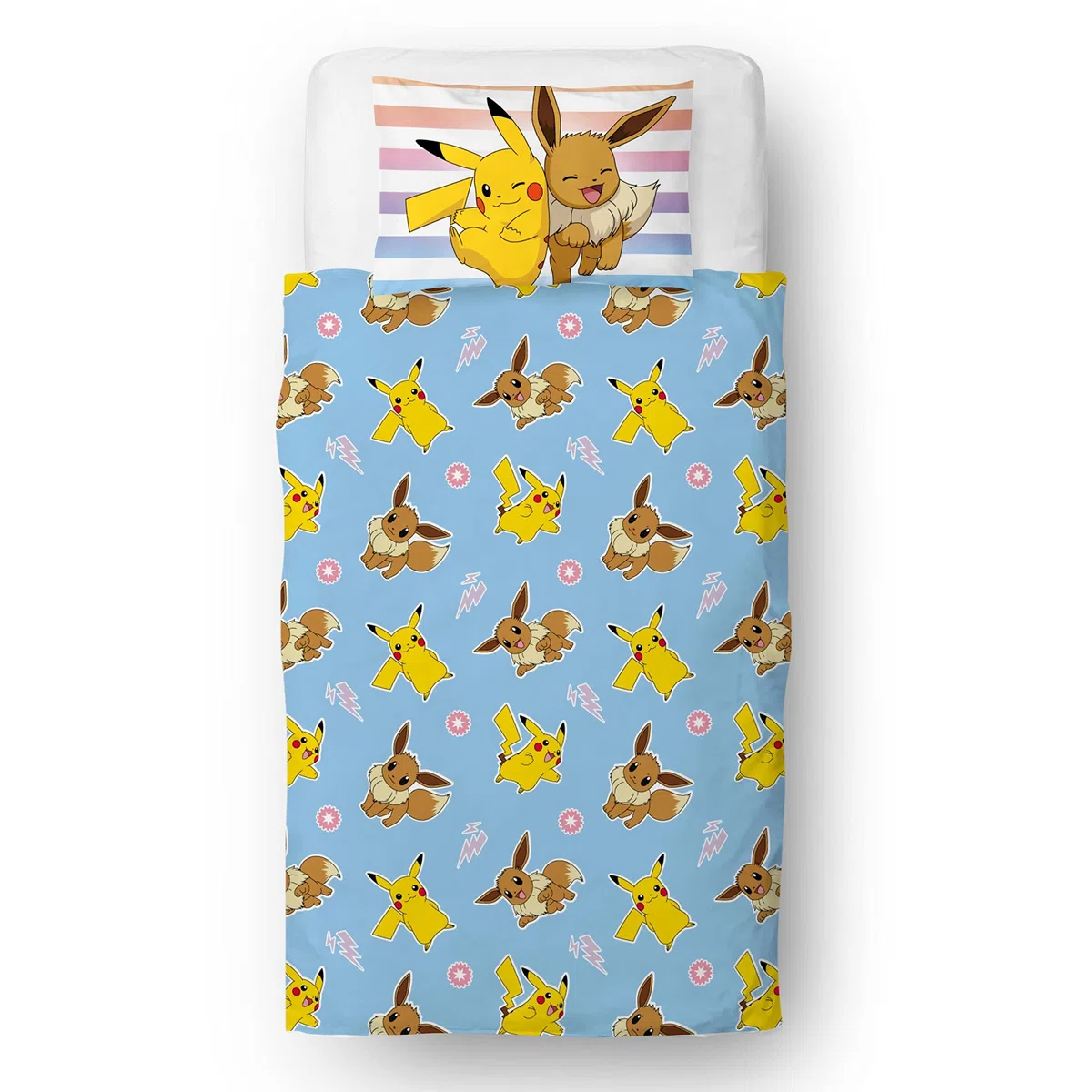 Set copripiumino singolo per bambini, con licenza ufficiale, motivo Pikachu Group reversibile a 2 lati, con federa coordinata, set da letto singolo di marca del mondo dei personaggi | policotone