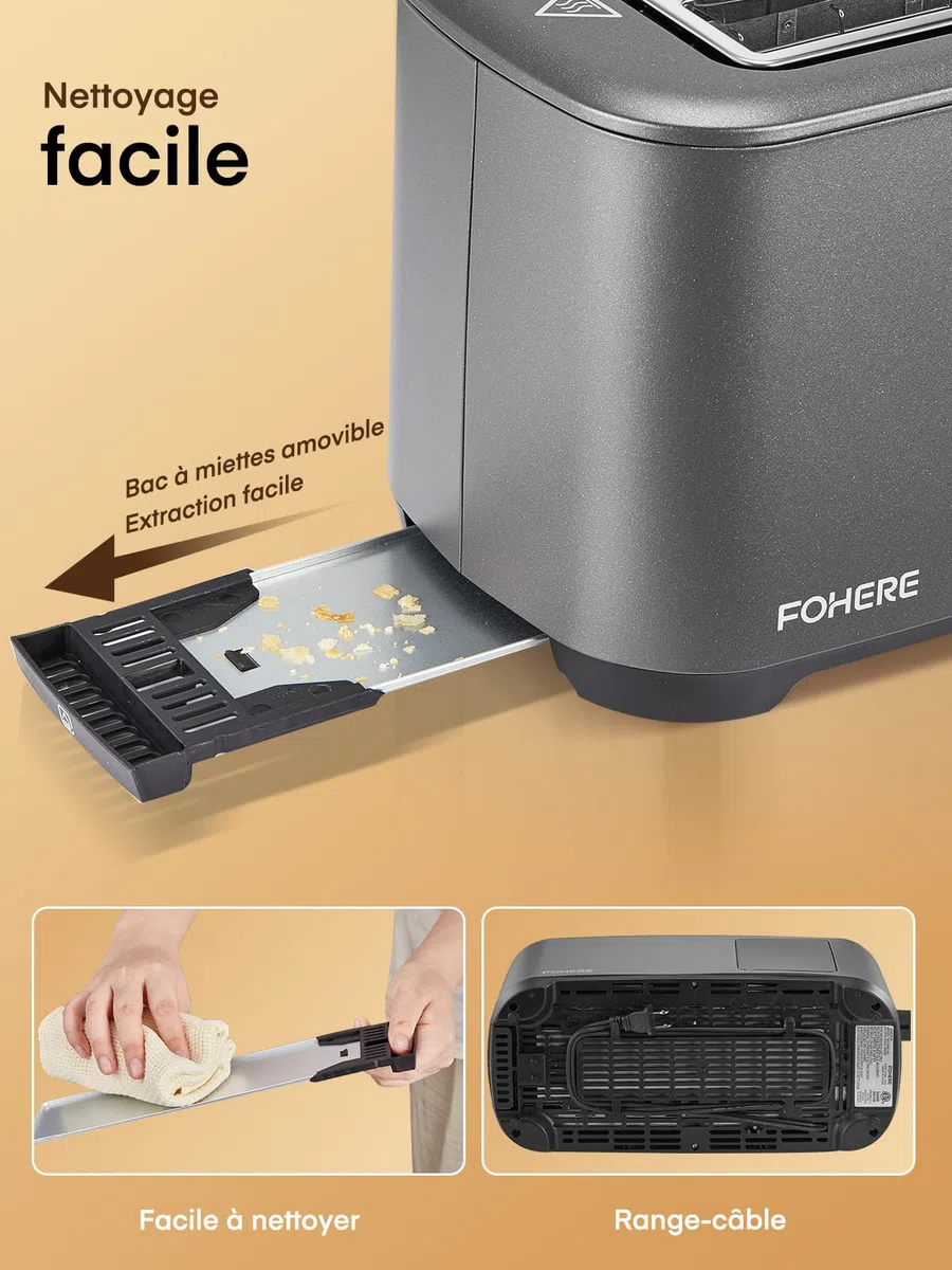 Tostapane 4 Fette con Touch Screen, Ampia Fessura e 9 Livelli, Acciaio Inossidabile, Vassoio Estraibile, Funzioni Scongelamento/Riscaldamento