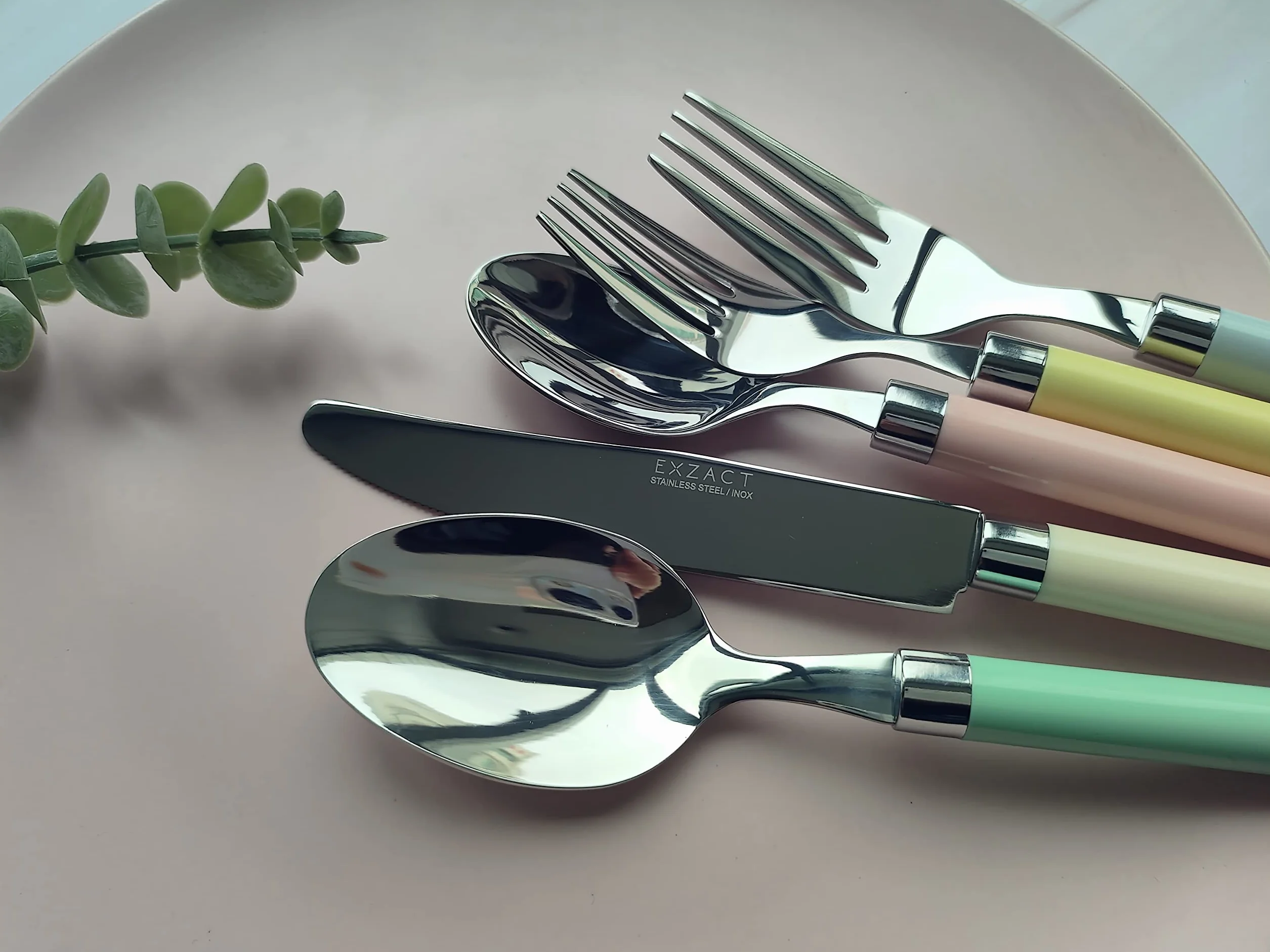 Exzact Set di posate 20 pezzi in acciaio inox, Lavabile in lavastoviglie, colori misti