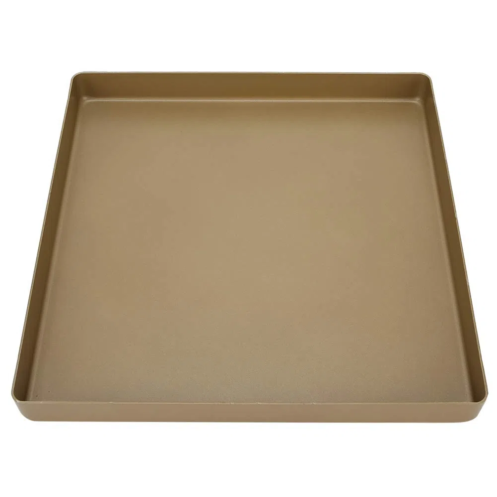 Foglio da forno, teglia da forno con rivestimento antiaderente, 28 x 28 x 3 cm, in lega di alluminio dorato, forma quadrata, antiaderente, teglia per pane, pizza e pasticcini