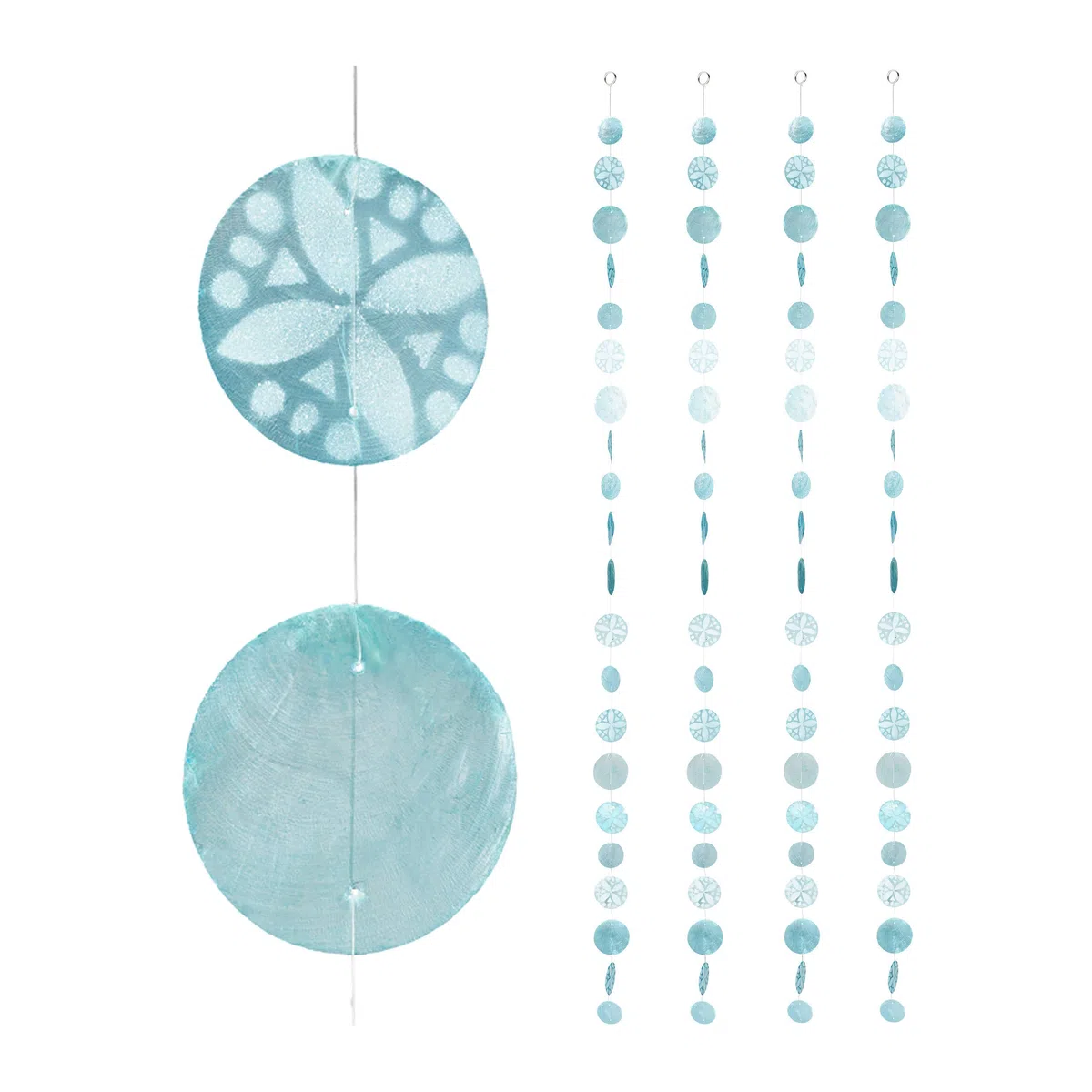 relaxdays Ghirlanda Carillon, Set da 4, per Finestra, Balcone, Porta, Tende con Conchiglie, L: 180 cm, Fiori, Turchese