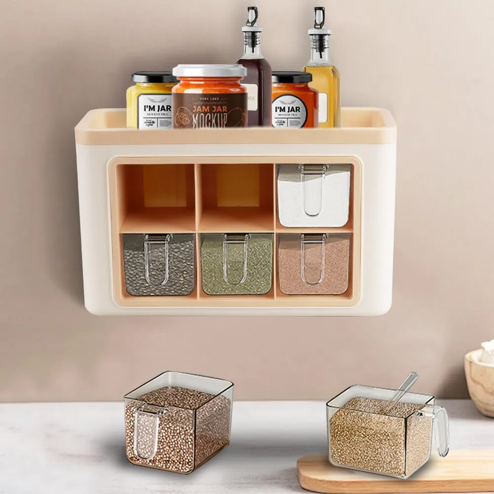 Portaspezie da Parete Senza Foratura Contenitori Spezie per Cucina Porta Spezie per Cucina Salva Spazio Barattoli Spezie con Supporto a Parete e Cucchiai