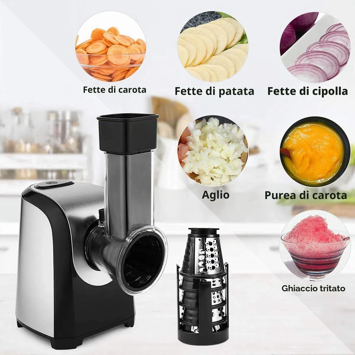 COOCHEER Taglia Verdure Elettrico, Multifunzione Tritatutto da Cucina 5 IN 1 Tritatutto per Verdura, 150W