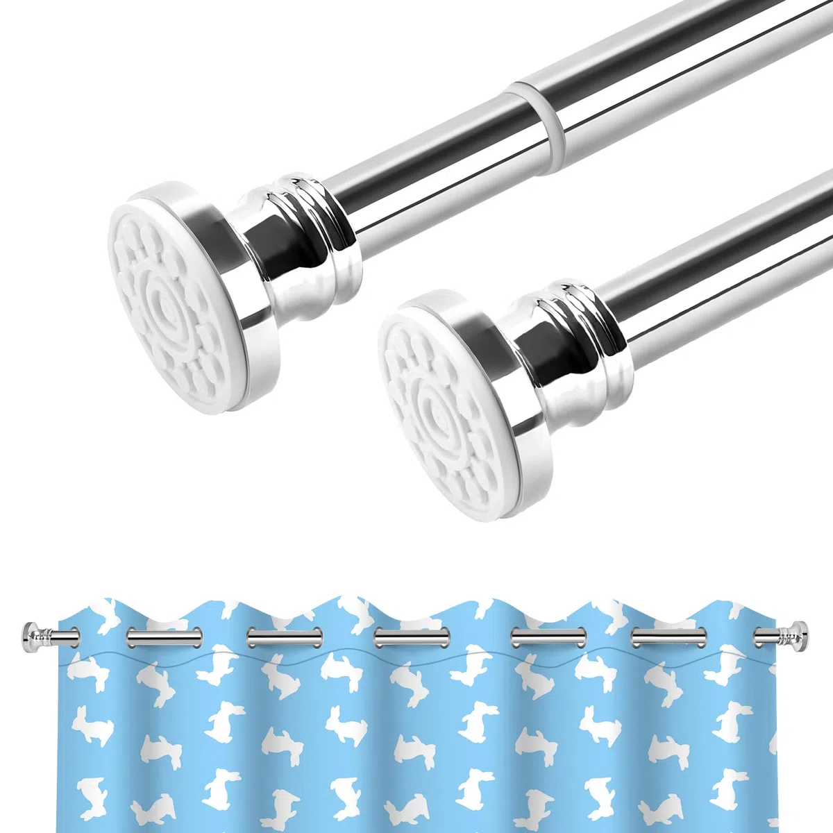 BreeRainz Bastone Tenda a Pressione da 110 a 290 cm Estensibile Bastoni per Tende Telescopico Asta Tenda a Pressione per Finestra Bagno Armadio Armadio Cucina Balcone Porta, Acciaio Inox