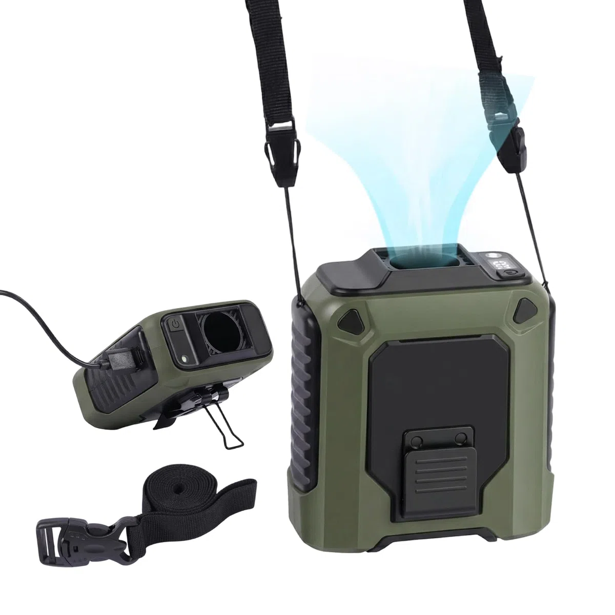 Ventilatore Portatile da Cintura 10000mAh, 35H Ventilatore Indossabile Senza Mani con 5 Velocità e Luce LED, Ventola Ricaricabile USB, per Lavoro all'Aperto, Campeggio e Viaggi