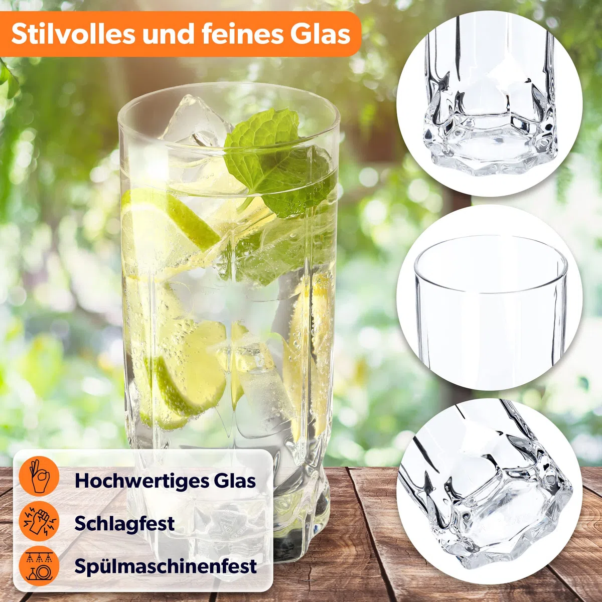 KADAX Bicchieri Trasparenti da Cocktail in Vetro, Bicchieri Highball con Profilo Alto per Long Drink, Mojito e Acqua, Tumbler Moderni (Set di 6, 325 ml)