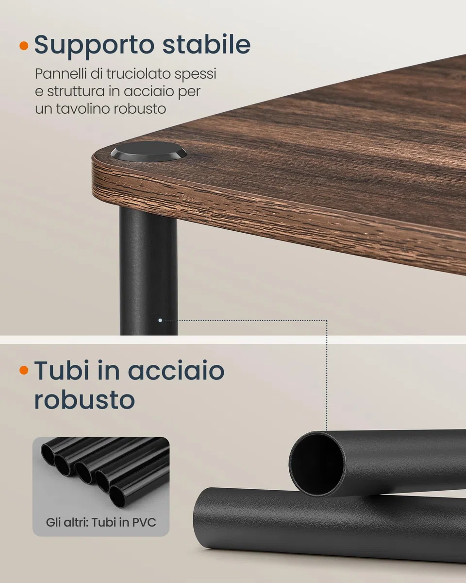 SONGMICS HOME Tavolino, Comodino, 3 Ripiani, Cestino in Tessuto, per Camera da Letto, Soggiorno, Struttura in Acciaio, 30 x 34 x 58 cm, Moderno, Noce Naturale LET286K01
