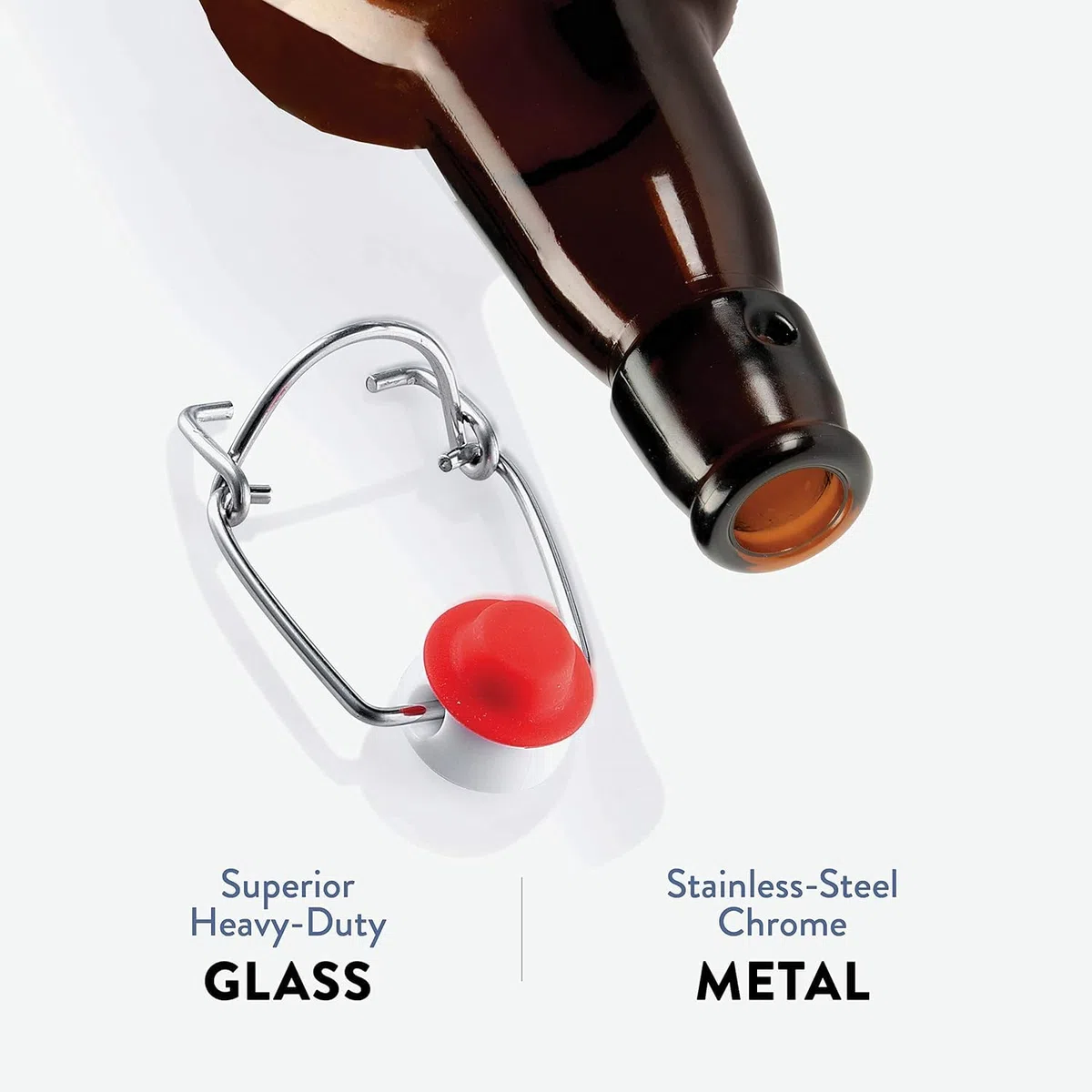 6 bottiglie di vetro con tappo basculante, per la produzione di birra con tappo ermetico per vino, condimenti, bevande, olio, aceto, kombucha e acqua, 474 ml, ambra