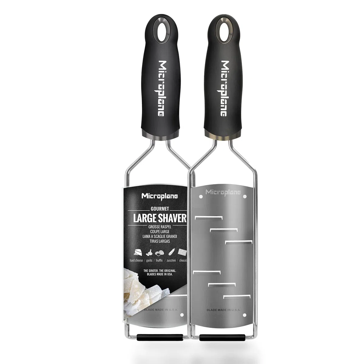 Microplane Grattugia da Cucina Lama a Scaglie Grandi Acciaio Inossidabile Nera Serie Gourmet Ideale per Formaggio a Pasta Dura, Cioccolato e Tartufo