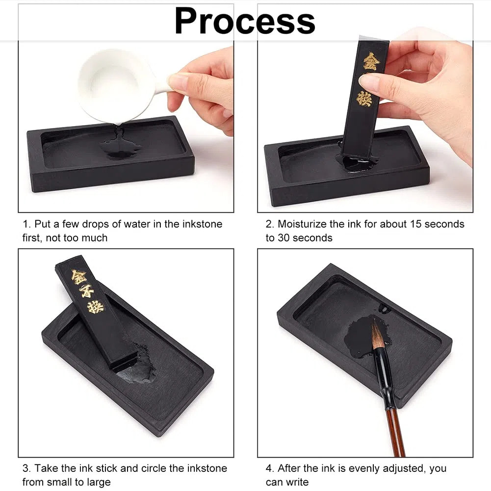 PandaHall - Pietra a inchiostro di Calligrafia Cinese con Stick di inchiostro Pietre a Inchiostro Cinesi Tradizionali per la Pratica Calligrafia Pittura Uso Ufficio