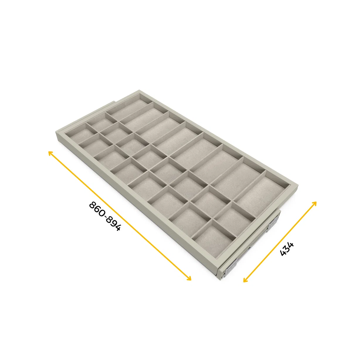 Emuca - Kit cassetto organizzatore e Telaio con Guide a Chiusura Morbida per Armadio, Regolabile, modulo 900mm, Grigio Pietra