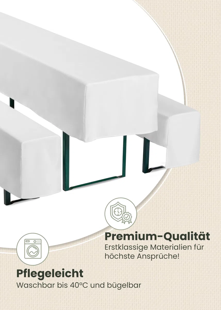Gräfenstayn, modello: Valentin – Set di 3 teloni di copertura per panche o tavoli, larghezza: da 50 a 70 cm, Poliestere, bianco, 70 x 220 cm