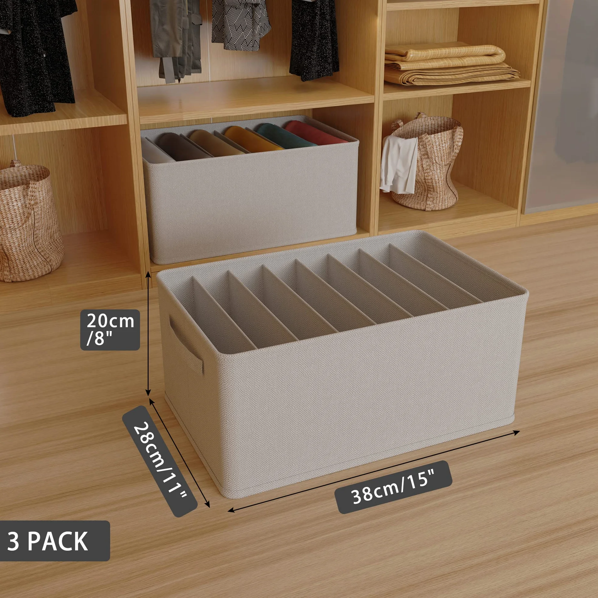 3 Pezzi Organizer Armadio Cassettiera per Jeans Organizer per cassetti impilabile e robusto Contenitori per armadio salvaspazio più spessi Scatole Portaoggetti con 8 Scomparti per Jeans, Maglione