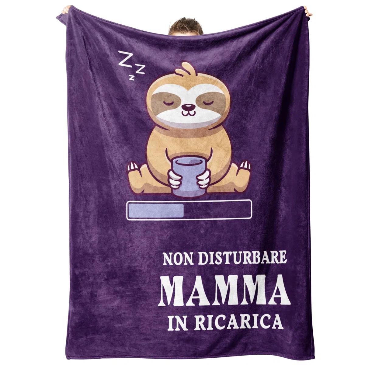 Niyewsor Regalo Mamma Compleanno, Regalo per Mamma Coperta, Natale Regali per la Mamma da Figlia e Figlio, Bradipo Coperta Flanella 130 x 150cm, Viola