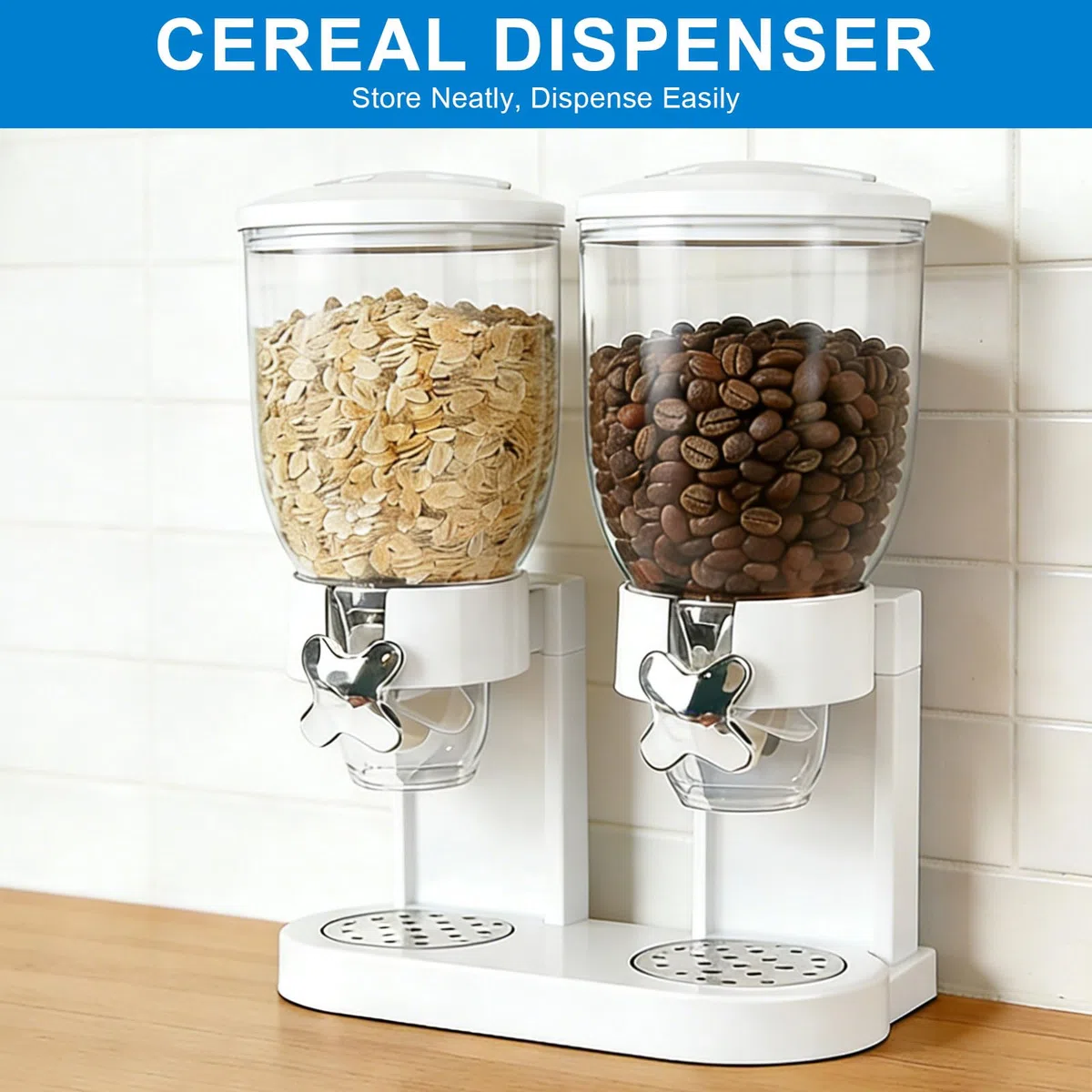 Dispenser per cereali da banco 2L, contenitore ermetico per l'organizzazione della dispensa, set di contenitori ermetici per cereali, riso, chicchi, dolci (doppio 4L bianco)