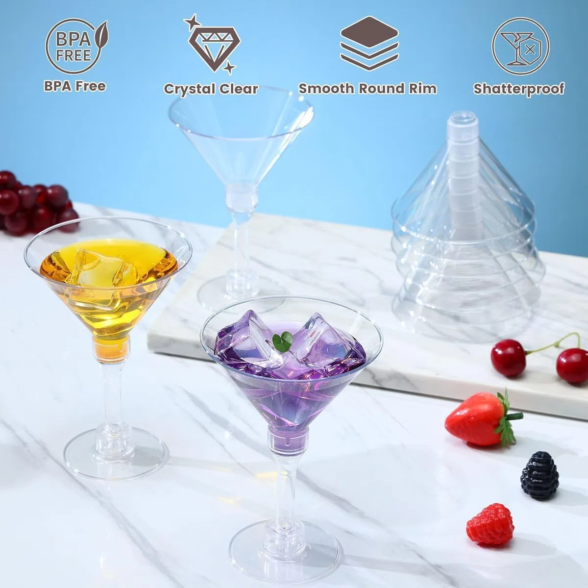 Confezione da 40 bicchieri da Martini in plastica riutilizzabili da 141,7 g, bicchieri da cocktail alti, mini bicchieri da Martini, bicchieri da margarita in plastica, perfetti per feste di Capodanno