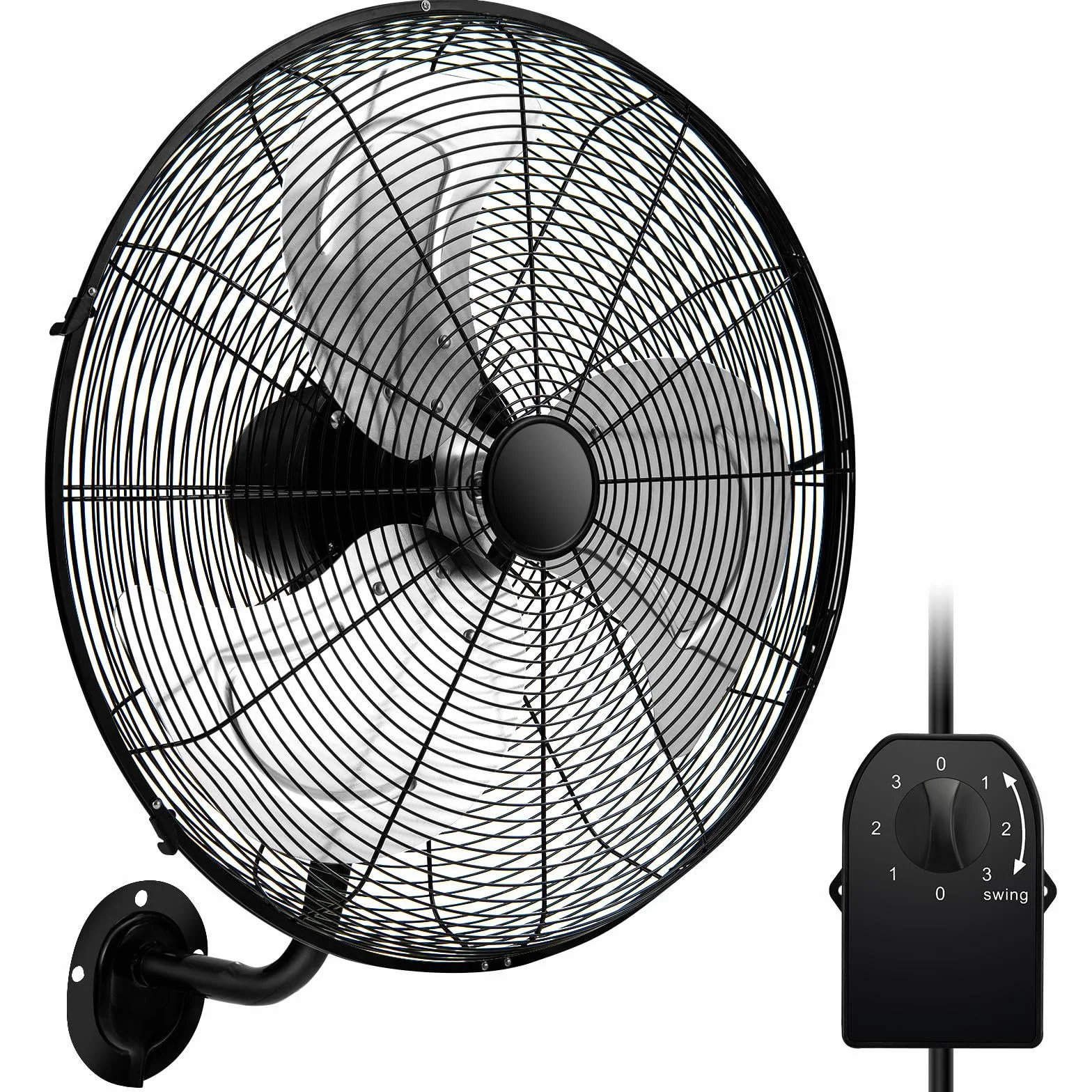 SOARS Ventilatore da Parete 120 W, 3 Velocità, Angolo Verticale di 30° e Orizzontale Automatico di 85°, Ventilatore Industriale per Magazzino, Officina, Cantina, Ufficio, φ56 CM (Nero)