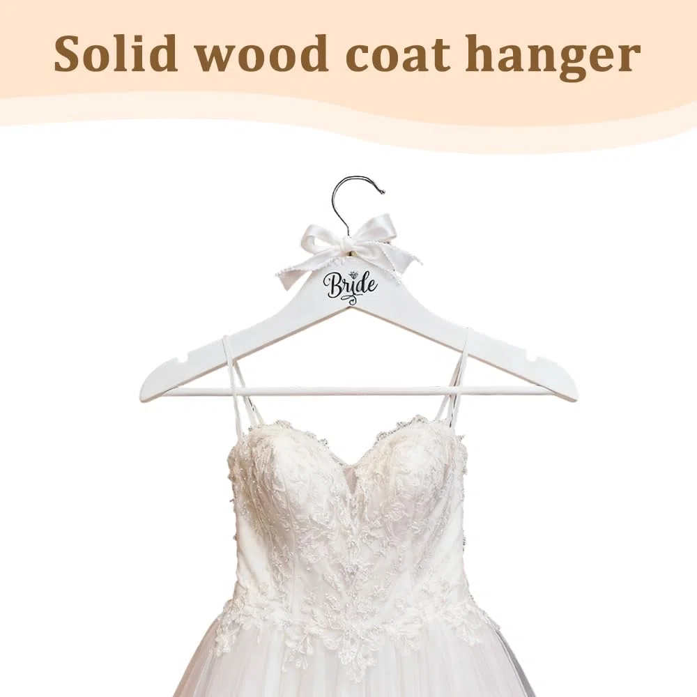 Grucce in Legno per Abiti da Sposa, Appendiabiti Anniversari Matrimonio Antiscivolo, Gruccia per Abiti con Fiocco, per Nozze Maglioni Cappotti Camicie Maglietta Giacca Vestito Giarrettiere