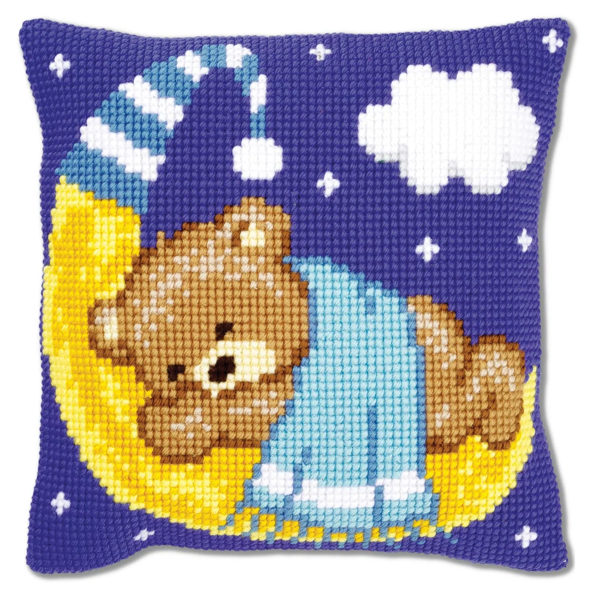 VERVACO Kit Cuscino Punto Croce Orso sulla Luna Blu Set Ricamo Principianti Cuscini Gobelin Decorativi ca. 40 x 40 cm Accessori per Lavoretti Creativi DIY Casa Decor Hobby Adulti Cross Stitch