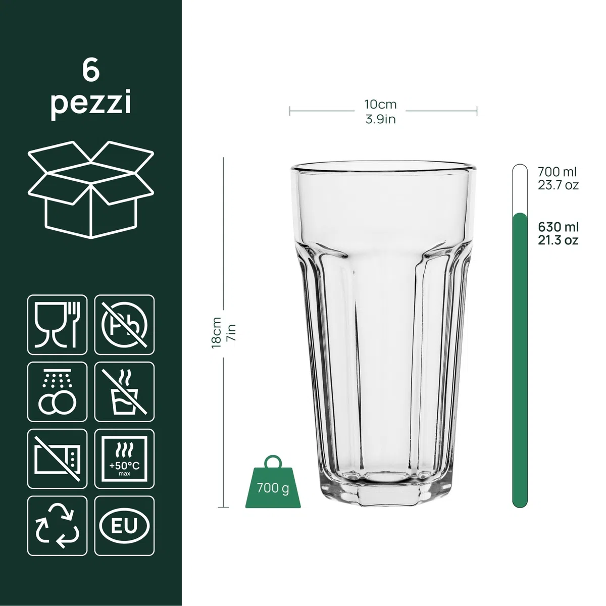 TREND FOR HOME Bicchieri da Cocktail XXL Caipirinha Highball 630 ml Set da 6 Design Retrò Tumbler Acqua Succo Caffè Freddo Longdrink Vetro Soda-Lime Senza Piombo Lavastoviglie Collezione Alva