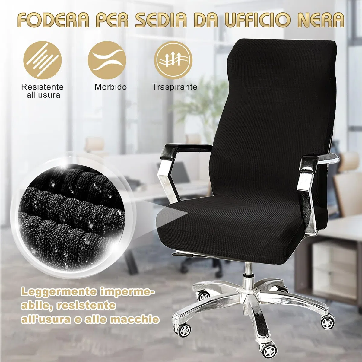 ZYNERY Nero Copri Sedia da Ufficio, con 2 Copribraccia per Sedia Ufficio, Elasticità Coprisedia da Ufficio Computer Rimovibile Copri Poltrona Lavabili per Sedia da Gioco Copertura Sedia Rotante