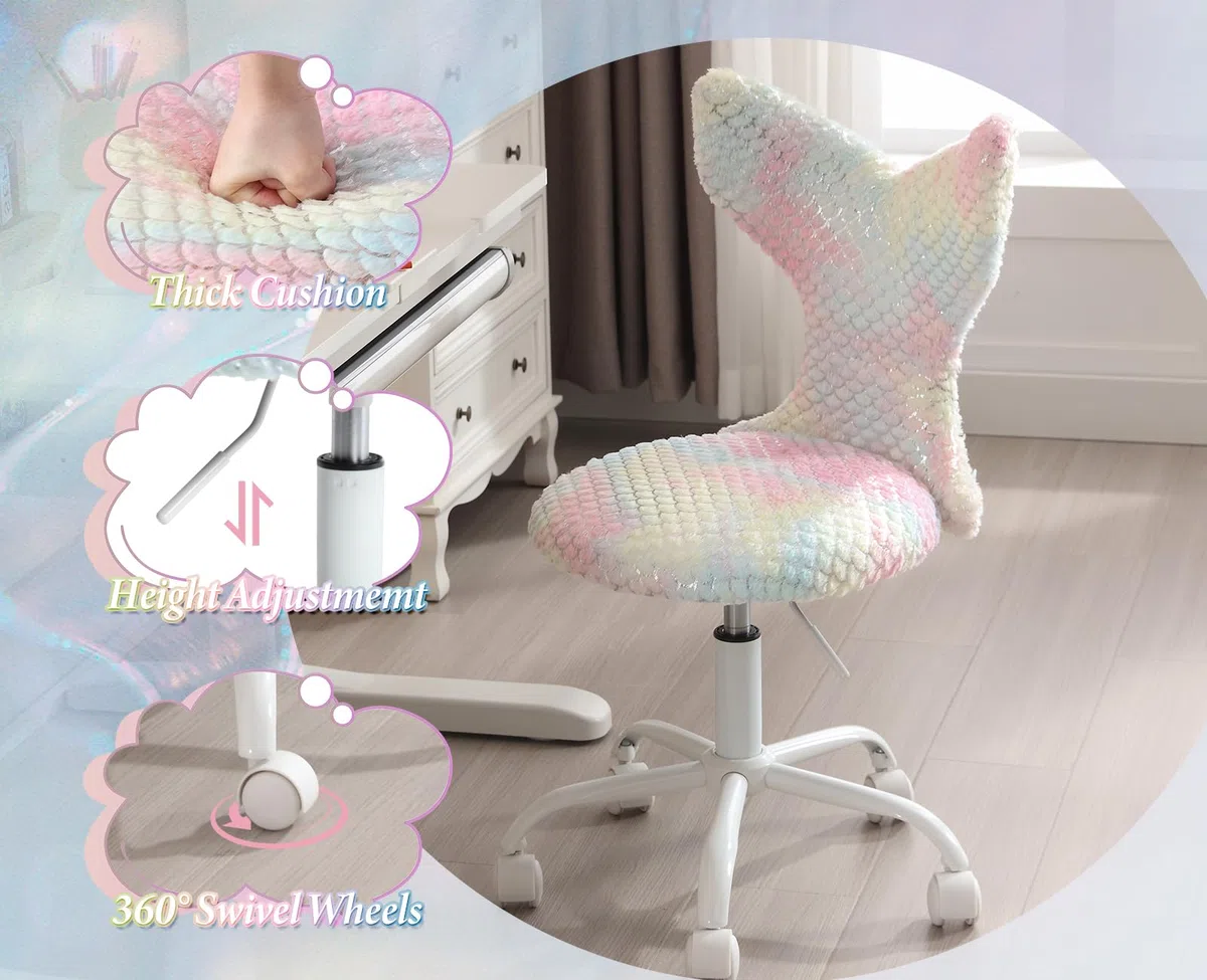 Ya-Home Sedia da Scrivania Bambina Poltrona Girevole Regolabile in Altezza Sedia per Bambini a Sirena per Cameretta, Rosa