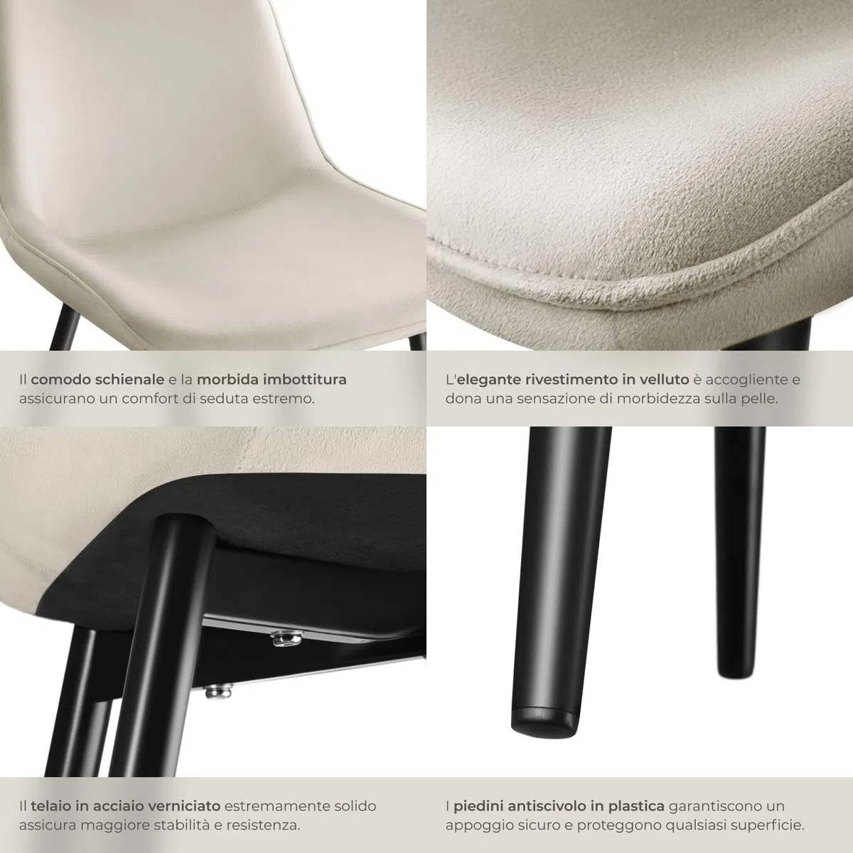 tectake® Set 2 Sedie Sala da Pranzo Effetto Velluto, Sedie Soggiorno con Morbida Imbottitura, Seduta Ergonomica, Poltrone Velluto Versatili, Sedie Design Moderno - Crema