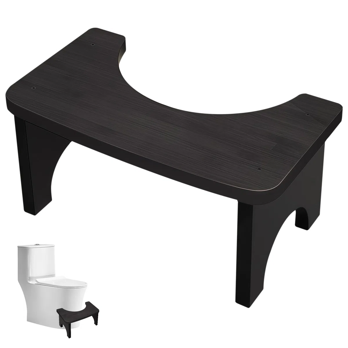 Sgabello WC in legno, per adulti e bambini, 37 × 20 × 17 cm, ergonomico, per migliorare la defecazione, sgabello antiscivolo per bagno, nero