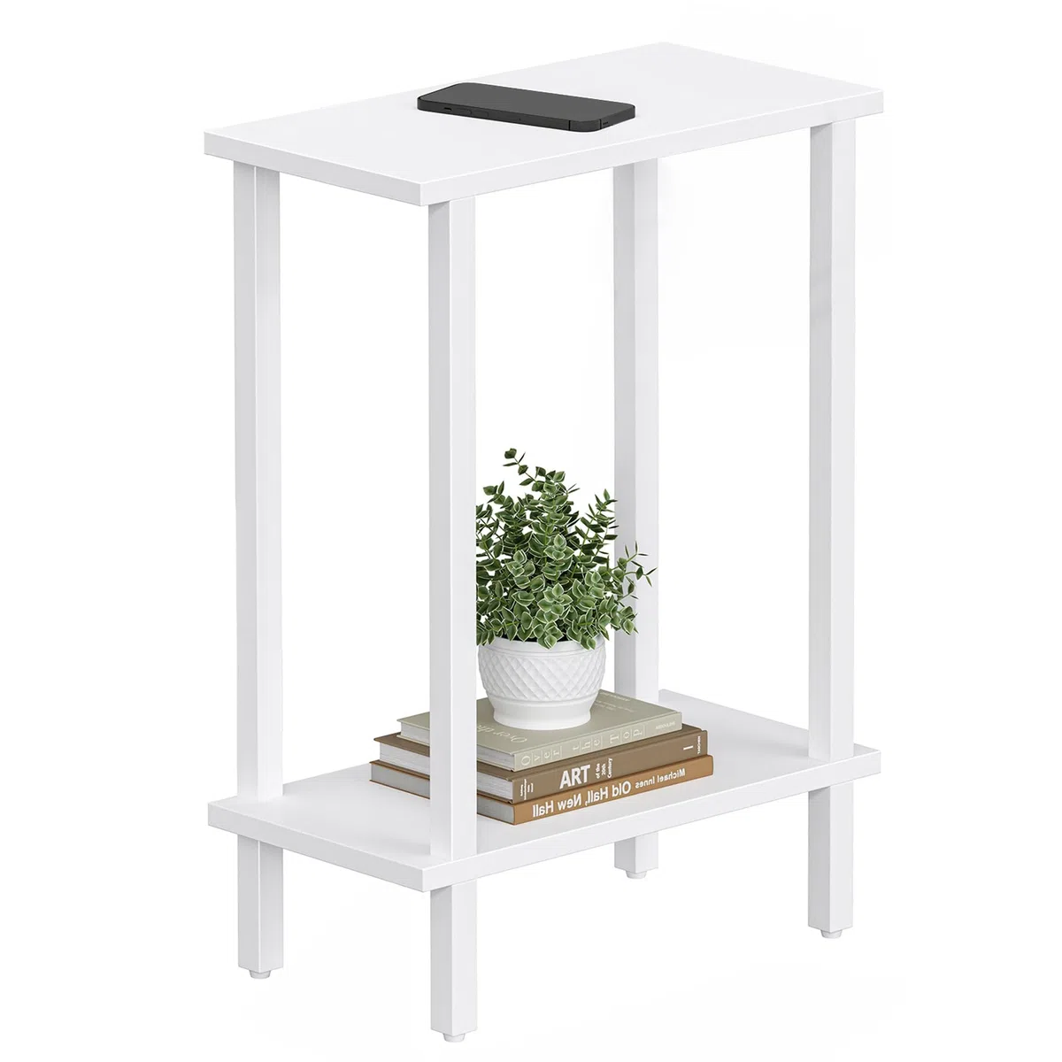 TUTOTAK Piccolo tavolino laterale, tavolino stretto, tavolino sottile per divano, comodino sottile, per soggiorno, camera da letto, bianco TB01BW062EU