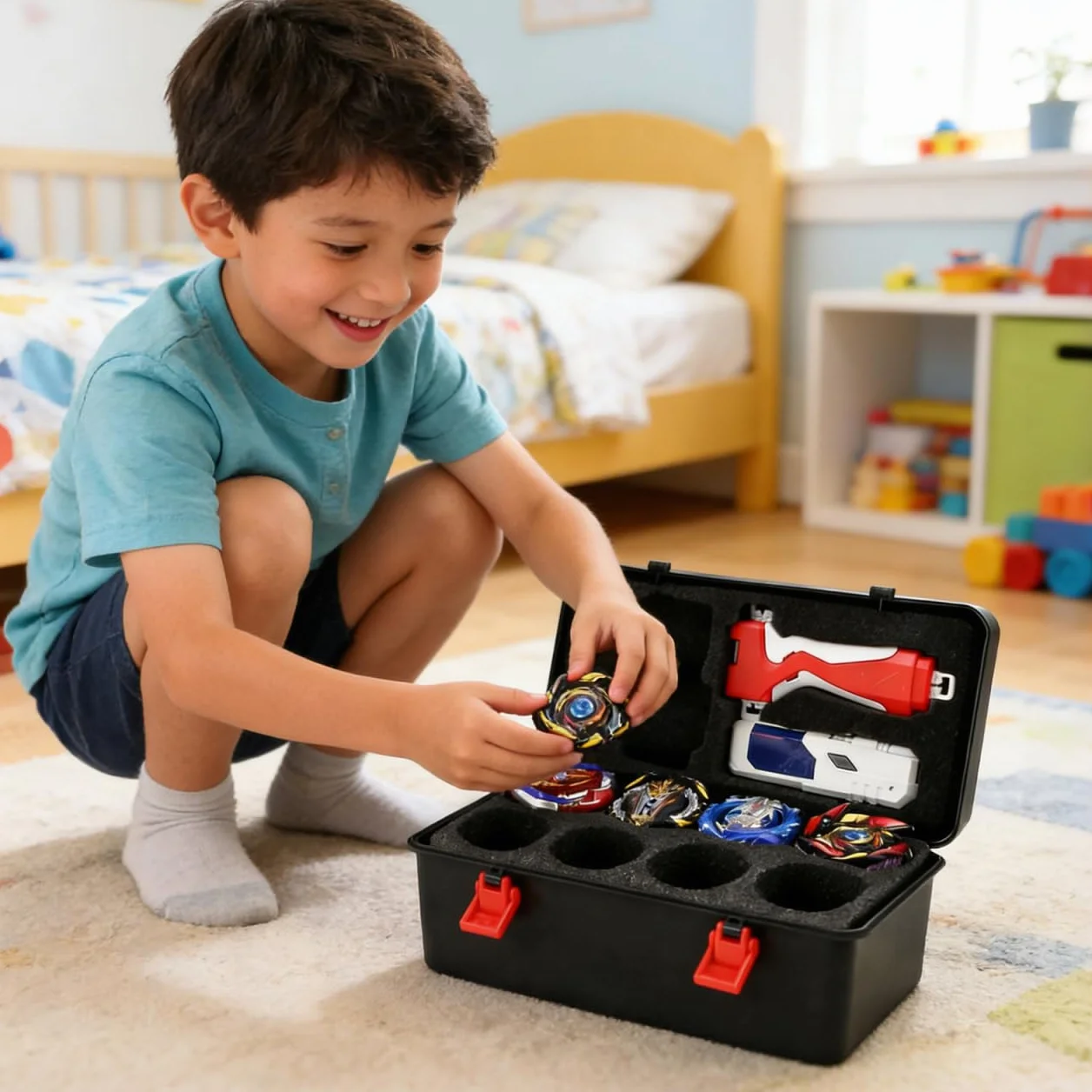 TOYANDONA Gyro Organizer scatola di stoccaggio con manico e serratura scatola da trasporto portatile Battling Top con scomparti interni per proteggere le trottole giocattolo per viaggi e feste
